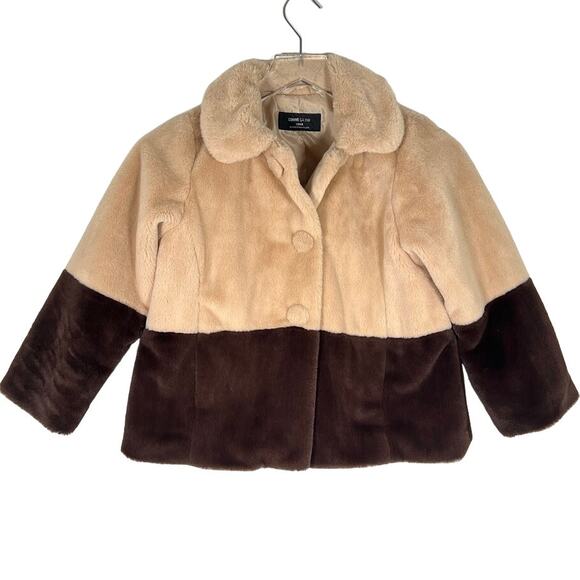 Comme Ca Ism by Five Foxes Girl's Two Toned Faux Fur Jacket 6-7 Snap Warm